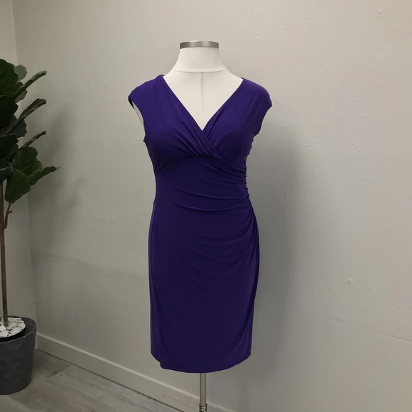 Lauren Ralph Lauren Purple Faux Wrap Dress - Size 14 - Picture 1 of 3